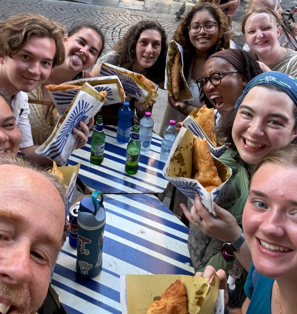 Eating fried pizza in Naples